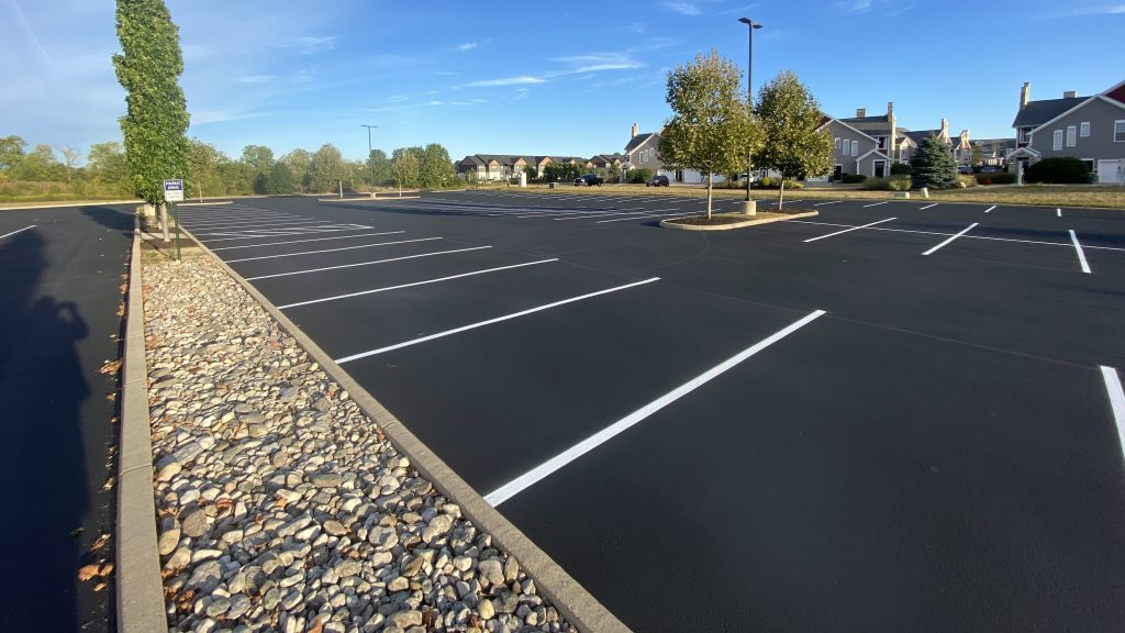 Newly designed and striped parking lot layout for commercial property in the Tri-State area